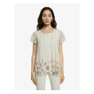 Cream Women's Patterned T-Shirt Desigual TS Norte - Women