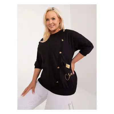 Black casual plus size blouse with lettering