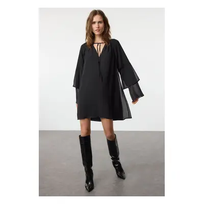 Trendyol Black Plain Ruffle Mini Woven Winter Dress