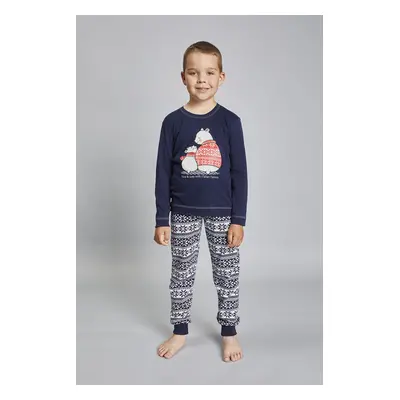 Boys' Arctic pajamas long sleeves, long trousers - navy blue/navy blue print