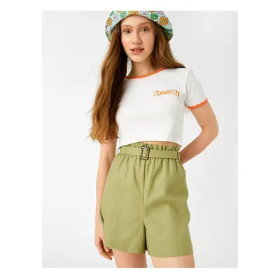 Koton Belted Shorts High Waist Linen Blend