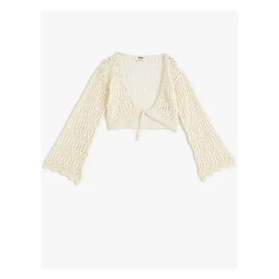 Koton Crop Openwork Cardigan V-Neck Long Sleeve