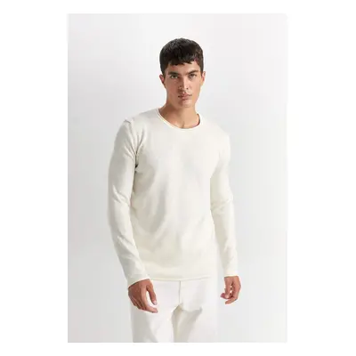 DEFACTO Men's Ecru Relax Fit Casual Cut Crew Neck Basic Knitwear Sweater