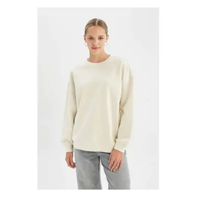 DEFACTO Back to School Oversize Fit Wide Mold Crew Neck Thick Fabric Basic Plain Sweatshirt