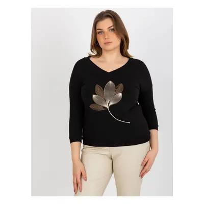 Women's blouse plus size with print and appliqué - black