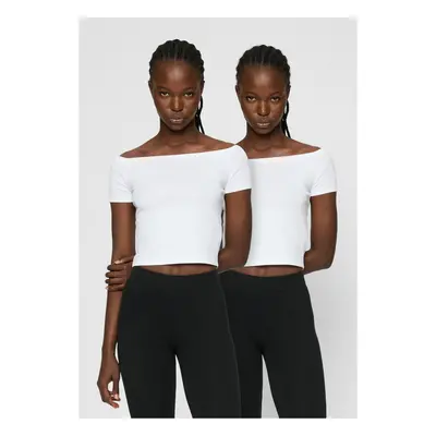 Women's T-Shirt Organic Off Shoulder Rib - Pack White+White