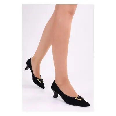 Shoeberry Women's Rover Black Suede Heeled Shoes Stiletto