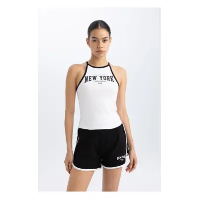 DEFACTO Fit Crop Crew Neck Printed Rib Undershirt