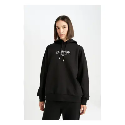 DEFACTO Oversize Wide Fit Hooded Printed Thick Casual Sweatshirt