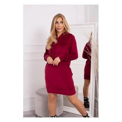 Velour dress with a hood in maroon color