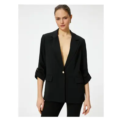 Koton Blazer Jacket Gold Single Button Flap Pocket Folded Sleeves