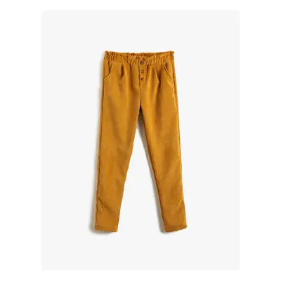 Koton Corduroy Pants High Waist with Button Detailed Pockets.