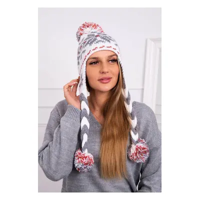 Beanie with braids Fabia K272 white+grey