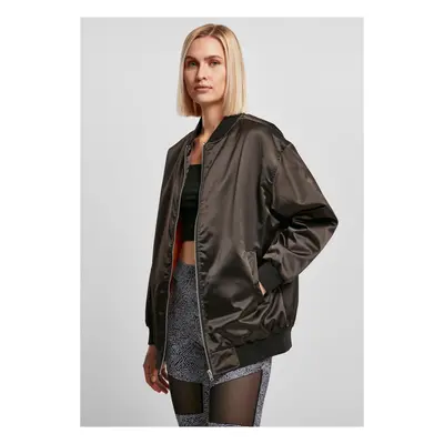 Women's Oversized Satin Bomber Jacket Black