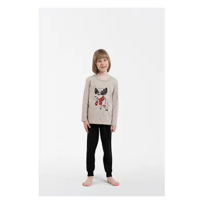 Children's pyjamas Zermat long sleeves, long legs - beige melange/black