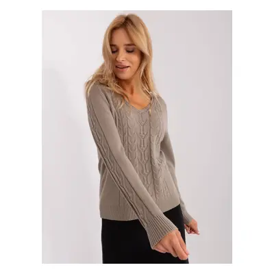 Dark beige women's sweater with braids