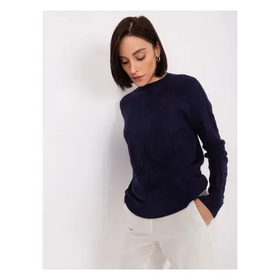 Navy blue sweater with cables, loose fit