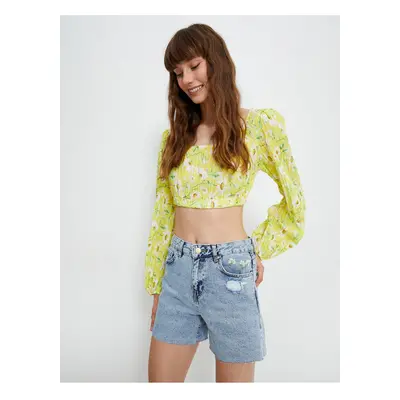 Koton Embroidered Ripped Mini Denim Shorts