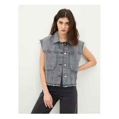 LC Waikiki Shirt Collar Straight Pocket Detailed Women's Rodeo Jean Vest