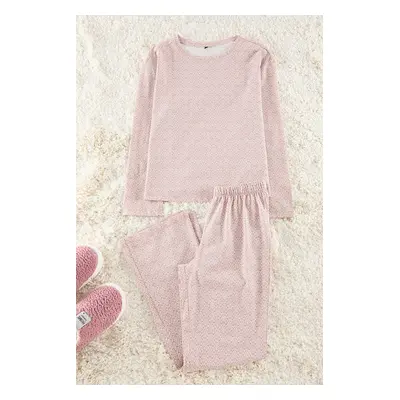 Trendyol Pink 100% Cotton Ethnic Patterned Knitted Pajama Set