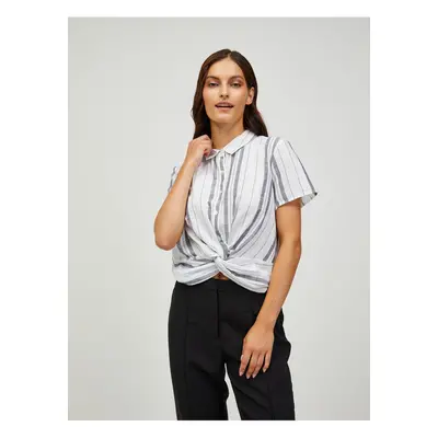 Grey-white striped short sleeve shirt CAMAIEU - Women