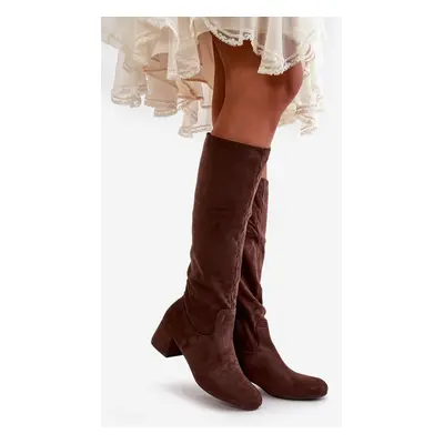 Eco Suede Women's Knee Boots With Zip Brown Elitara