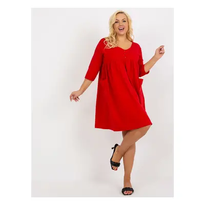 Red sweatshirt dress plus size basic with pockets