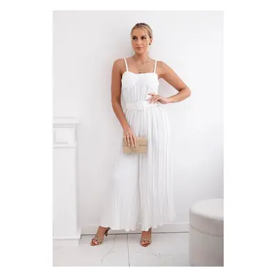 Pleated jumpsuit with ecru straps