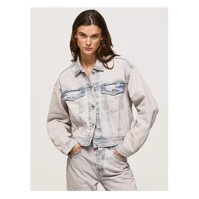 Blue and White Ladies Oversize Denim Jacket Pepe Jeans Turner Rose - Women