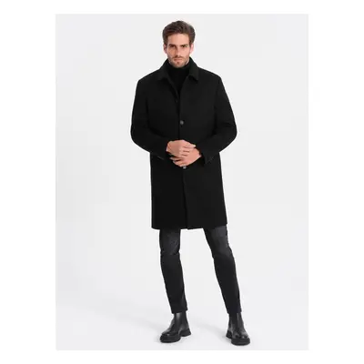 Ombre Men's long single-breasted coat with collar and undercoat - black