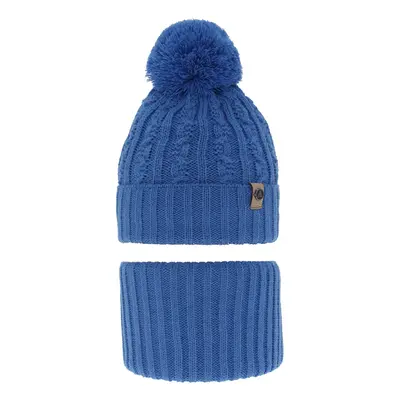 AGBO Boy's winter set: hat and tube scarf blue with pompom Almond