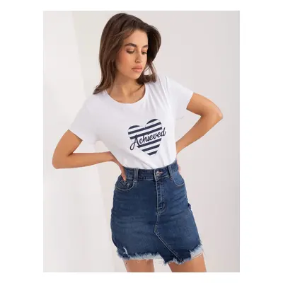 White and navy blue T-shirt with heart print BASIC FEEL GOOD