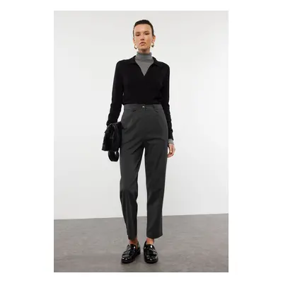 Trendyol Anthracite Carrot High Waist Polyviscon Woven Trousers