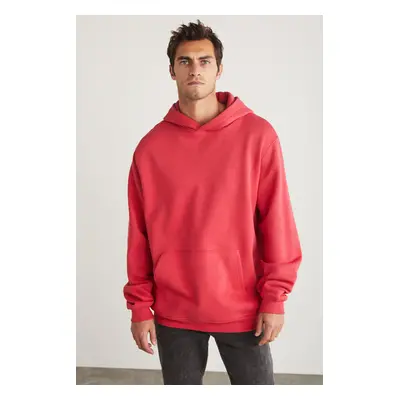 GRIMELANGE Jardel Men's Hooded Fleece Inner Kangaroo Pocket Pink Sweatshir