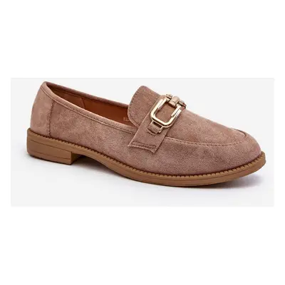 Women's suede loafers with flat heels, dark beige Misal