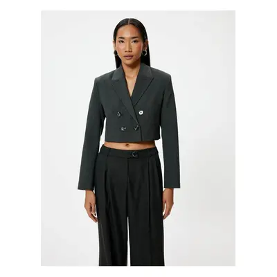 Koton Oversize Crop Blazer Jacket Double Breasted Reverse Collar