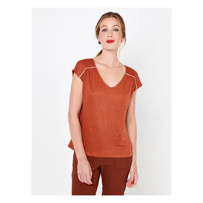 Brown linen blouse with buttons on back CAMAIEU - Ladies