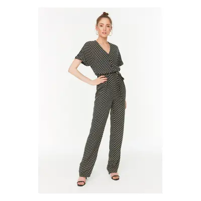 Trendyol Black Belted Patterned Woven Jumpsuit