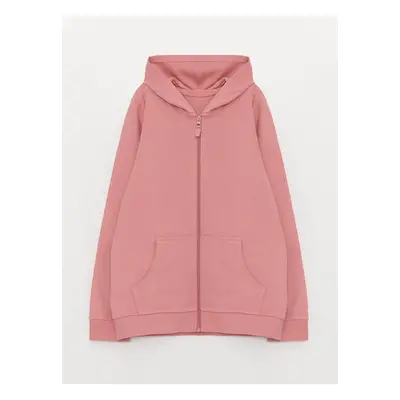 LC Waikiki Hooded Basic Long Sleeve Girl's Zippered Sweatshirt