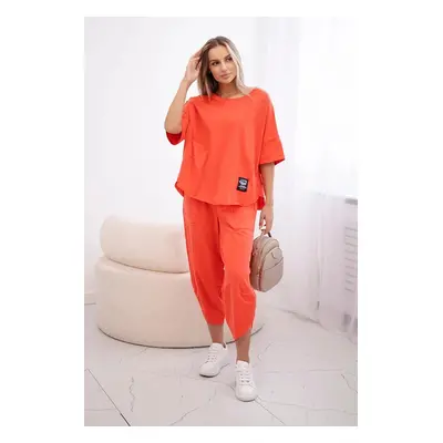 Cotton blouse set + trousers coral