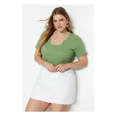 Trendyol Curve Dark Mint Collar Detailed Knitted T-shirt