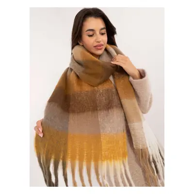 Brown and dark yellow checkered winter scarf