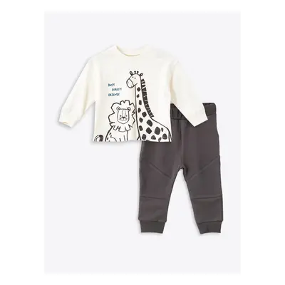 LC Waikiki Crew Neck Long Sleeve Printed Baby Boy T-Shirt and Tracksuit Bottoms 2-piece Set