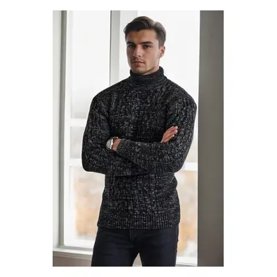 53285 Dewberry Slim-Fit Fisherman Corded Thick Mens Sweater-BLACK-GREY