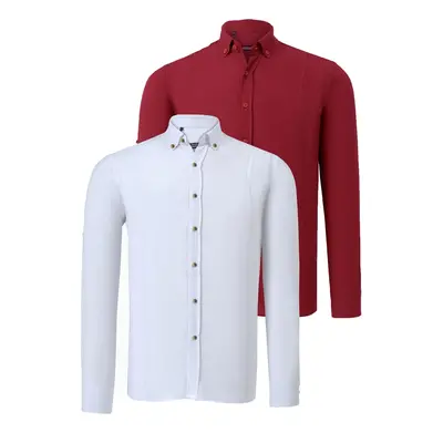 DOUBLE SET G721 DEWBERRY MEN'S SHIRT-WHITE-BURGUNDY