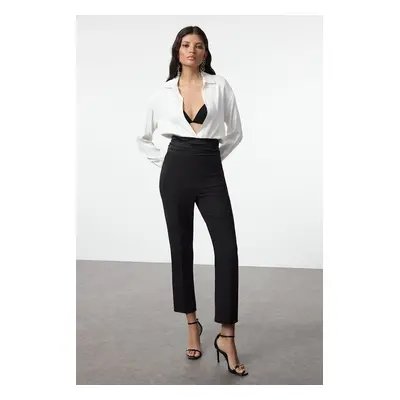 Trendyol Black Satin Ribbed Stripe Detailed Woven Trousers