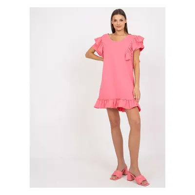 Pink summer dress with ruffle and appliqué