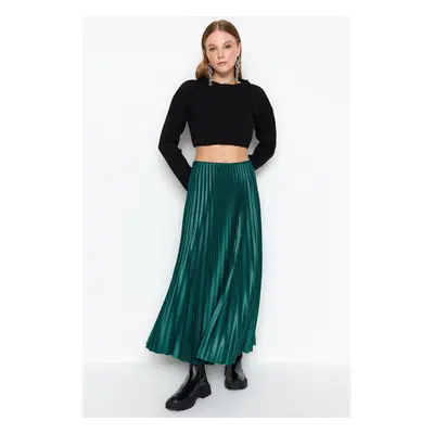 Trendyol Emerald Green Pleated Maxi Stretchy Knitted Skirt