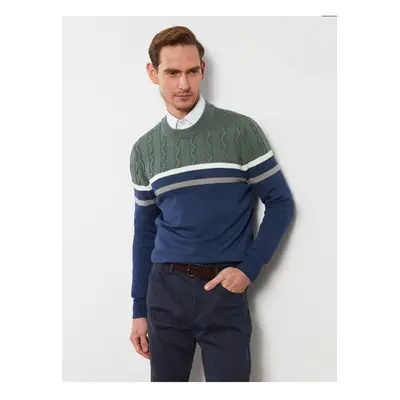 LC Waikiki Crew Neck Long Sleeve Color Block Men's Knitwear Sweater