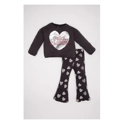 DEFACTO Baby Girl Heart Patterned Sweatshirt Tights 2-Piece Set